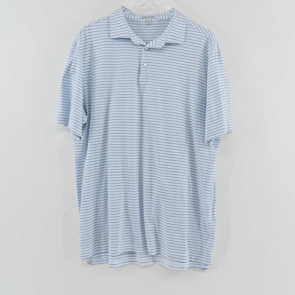 Peter Millar Striped Polo Shirt Mens Size XL Blue White Performance Golf Casual
